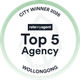 Rate my agent Top 5 Agency award badge, City Winner 2026, Wollongong, with green ring