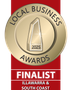 Local Business Awards 2025 finalist badge on red background, Illawarra & South Coast
