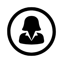 Black user profile silhouette inside a circle on a white background