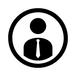 Black user profile icon in a circle, wearing a tie.