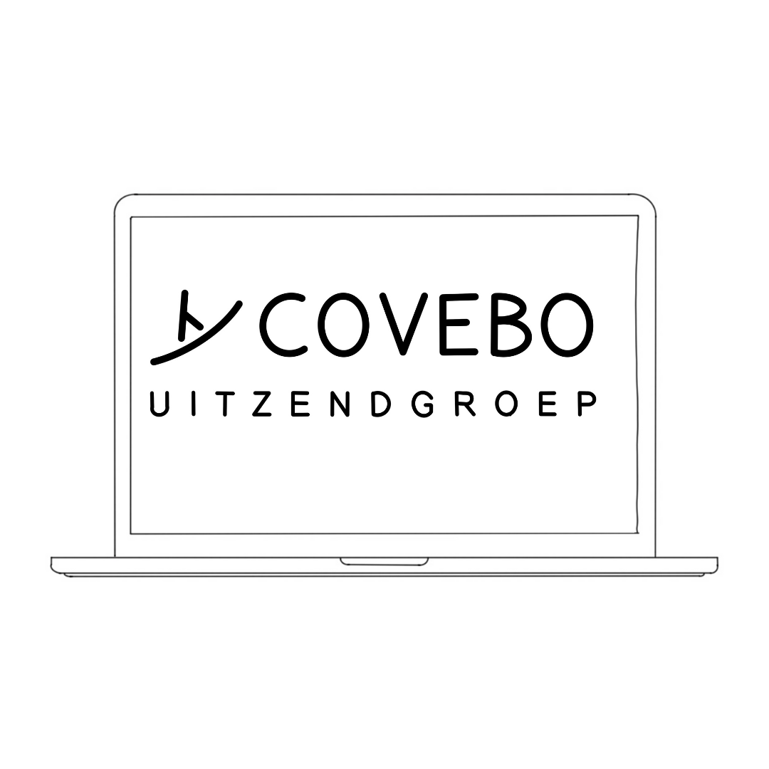 Logo for Covebo Uitzendgroep on a laptop screen.