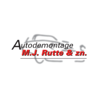 Logo voor Autodemontage MJ Rutte & zn. met een auto-silhouet en de bedrijfsnaam in rode en zwarte tekst.