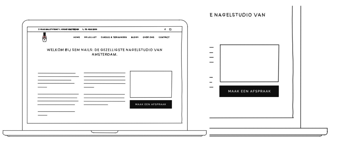 Op het laptopscherm wordt een formulier weergegeven, met op een tweede scherm een ​​vakje en een knop.