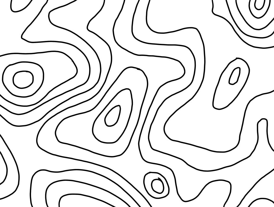 Topografische kaart met hoogtelijnen.