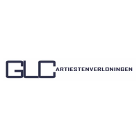 Logo voor GLC Artiestenverloningen: blauwe tekst,