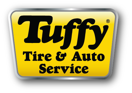 Tuffy Tire & Auto Service logo on a yellow sign with black lettering