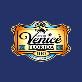 City of Venice, Florida centennial logo with 1926 and 2026 on a blue background