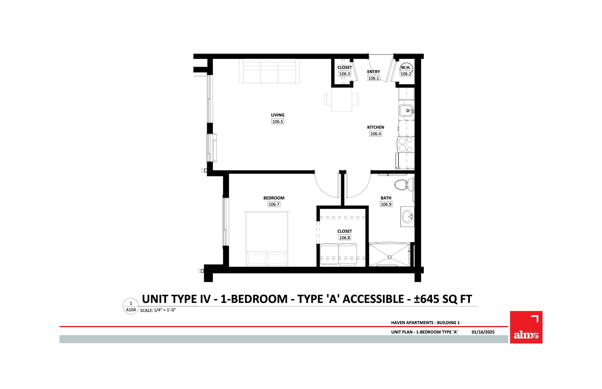 1-bedroom floor plans from Haven apartments near CSU and Old Town Fort Collins.