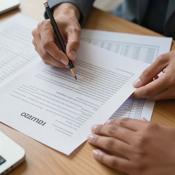 Handen ondertekenen een document op een bureau, met een pen en een smartphone in de buurt.