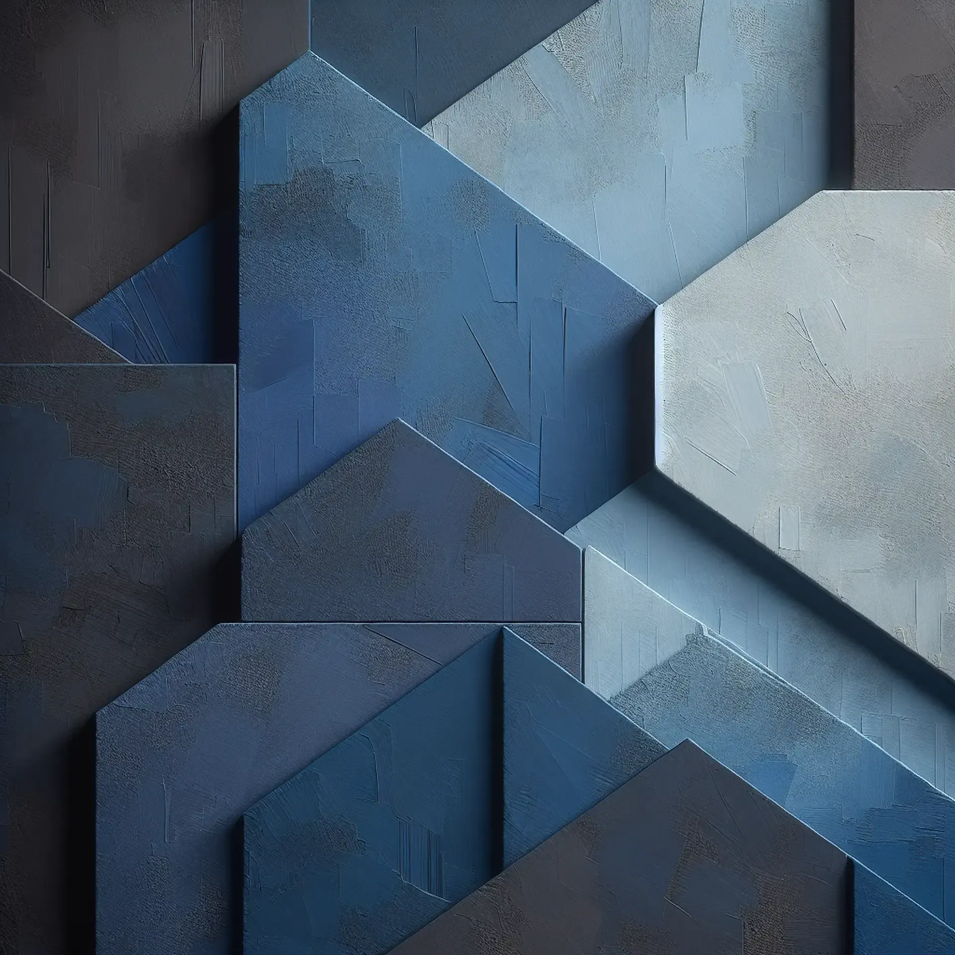 Effetto decorativo tridimensionale su parete, colori blu e grigio. Tinteggiatura professionale a Soncino. Contattaci per un servizio efficiente e professionale. Effetto decorativo tridimensionale su parete, colori blu e grigio. Imbiancatura artistica a Soncino, comunicazione diretta, competenza e cura del dettaglio.