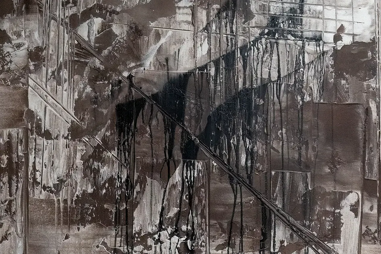 Quadro in resina epossidica. pittura acrilica, astratto con texture materiche di Guerino Rusconi, testimonianza di decorazione e tinteggiature di qualità.
