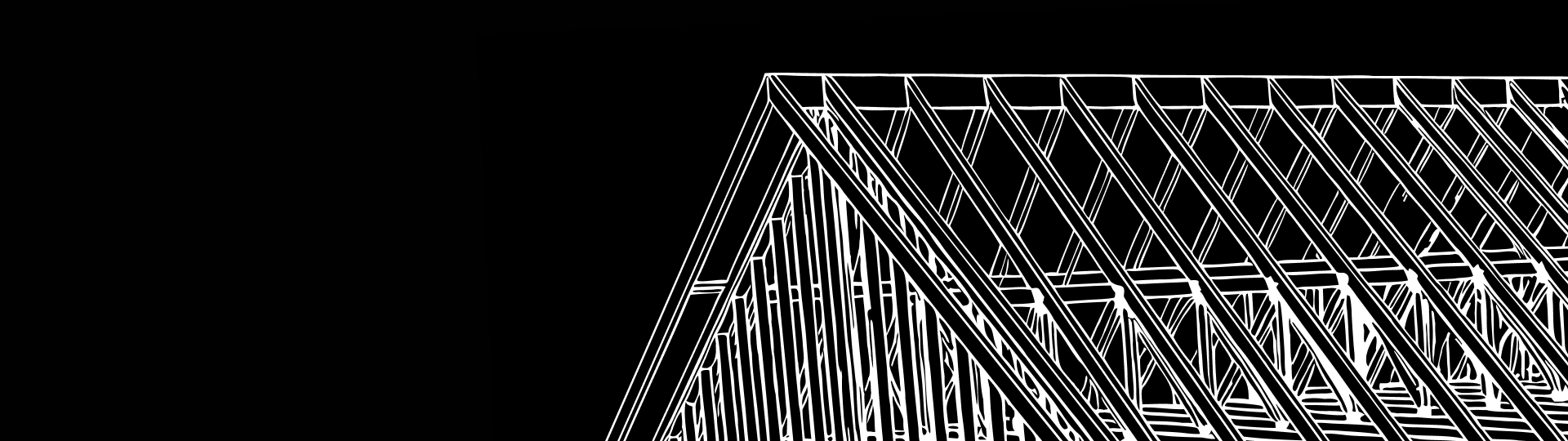 Black-and-white sketch of a triangular roof truss or bridge framework with crisscrossed beams