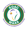 Logo d'accréditation SOAC WAAS : cercle vert et rouge avec texte et figures abstraites.