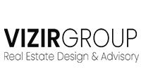 Logo du groupe Vizir : le texte « VIZIRGROUP » au-dessus du texte « Conception et conseil en immobilier », le tout en noir.