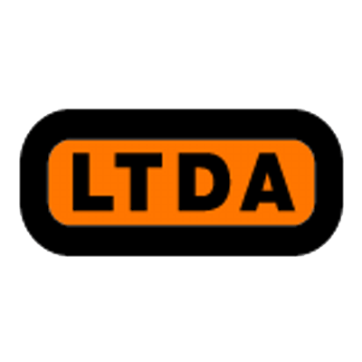 a black and orange logo for ltda on a white background