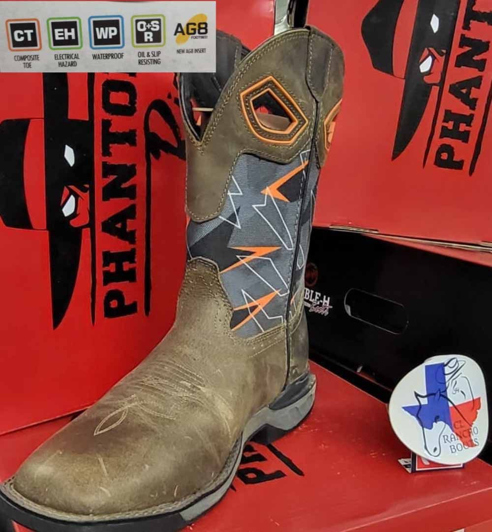Brown cowboy boot with embroidered shaft displayed in a red Pialnto box