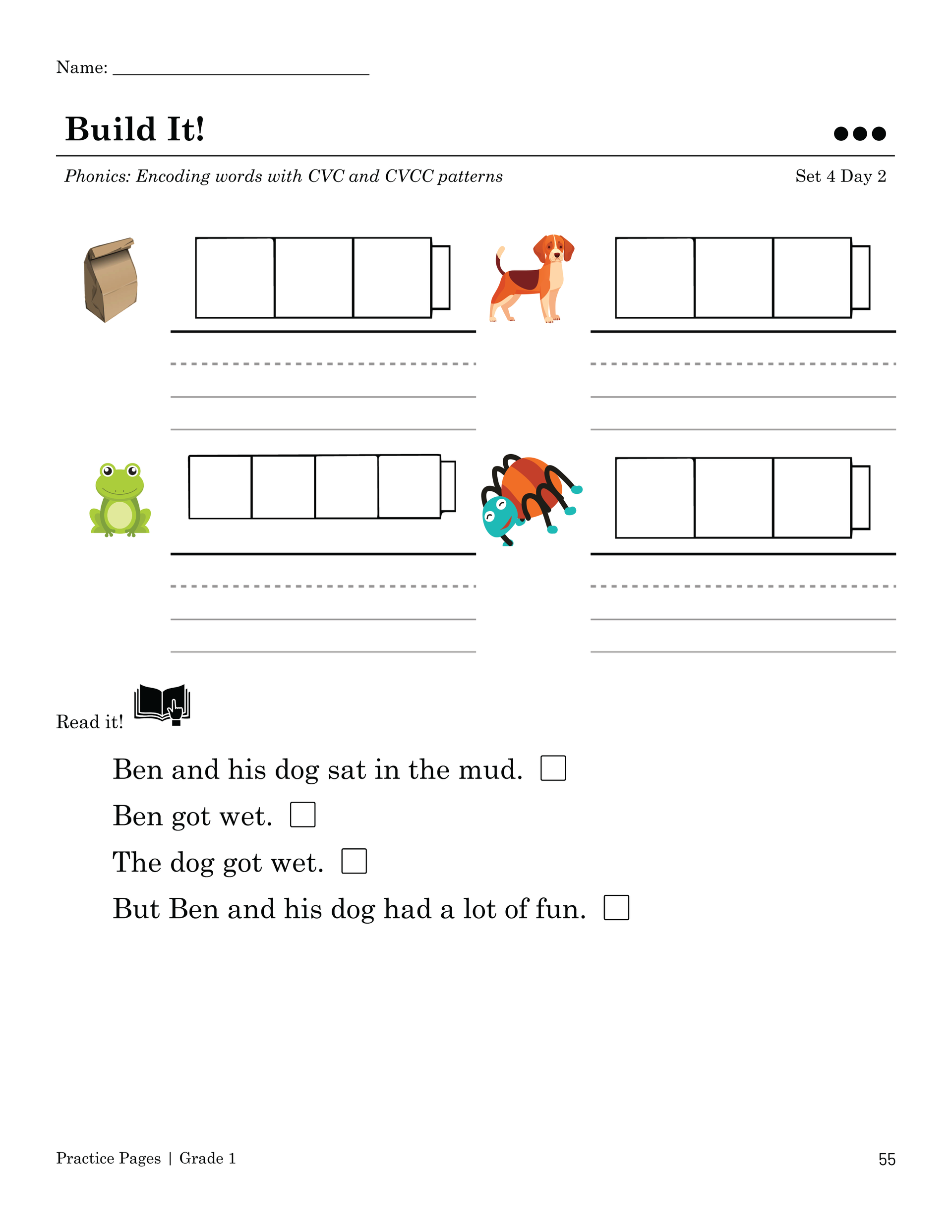 Worksheet with pictures and fill-in-the-blank spaces for words.