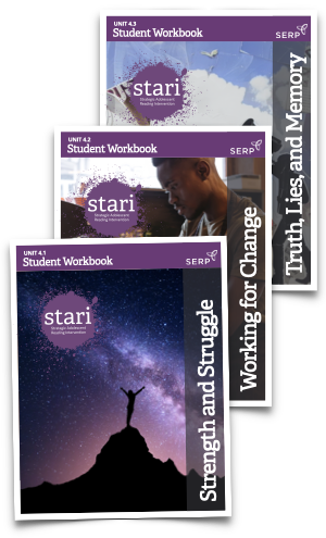 Three student workbooks with the word