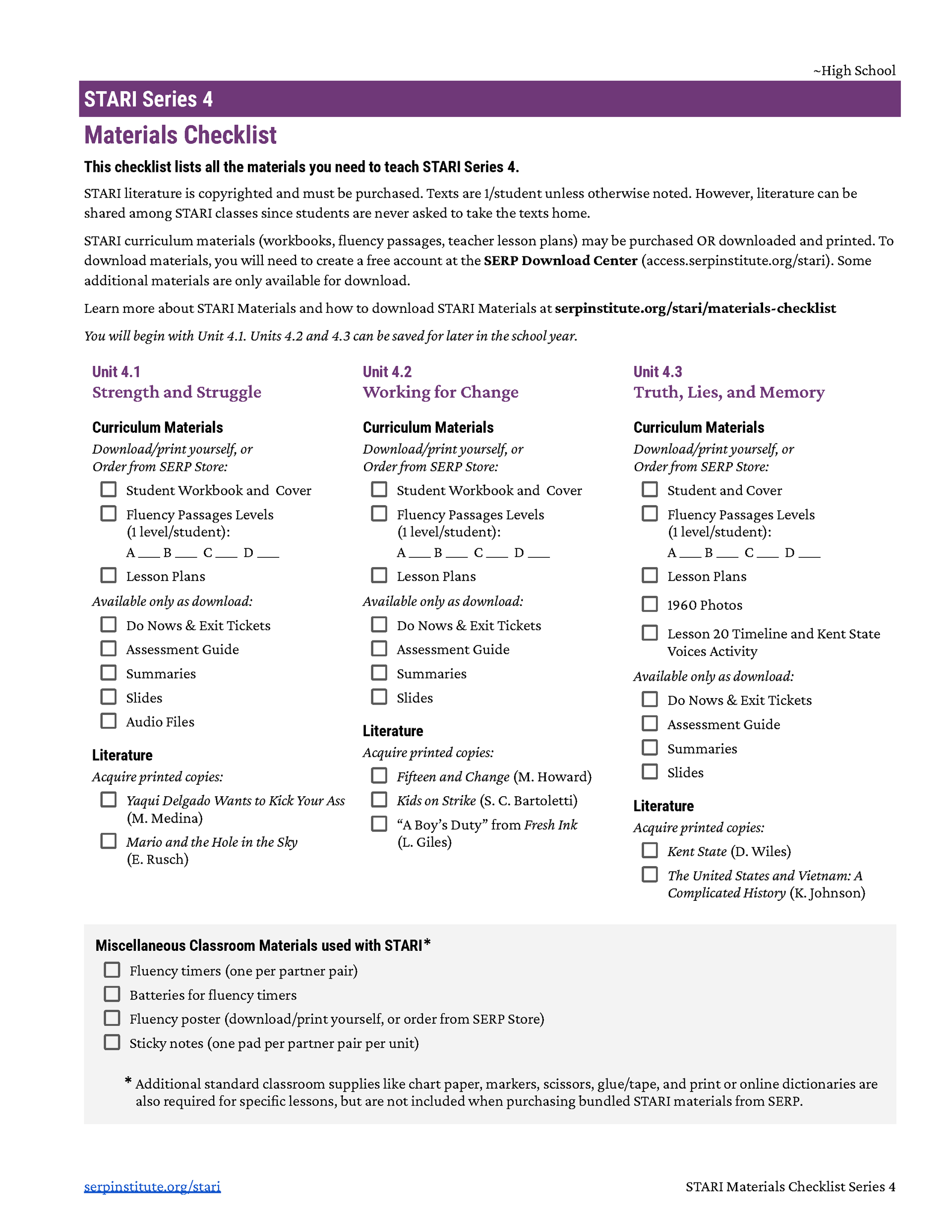 Checklist for risk assessment, grouped by category and including criteria for evaluation.