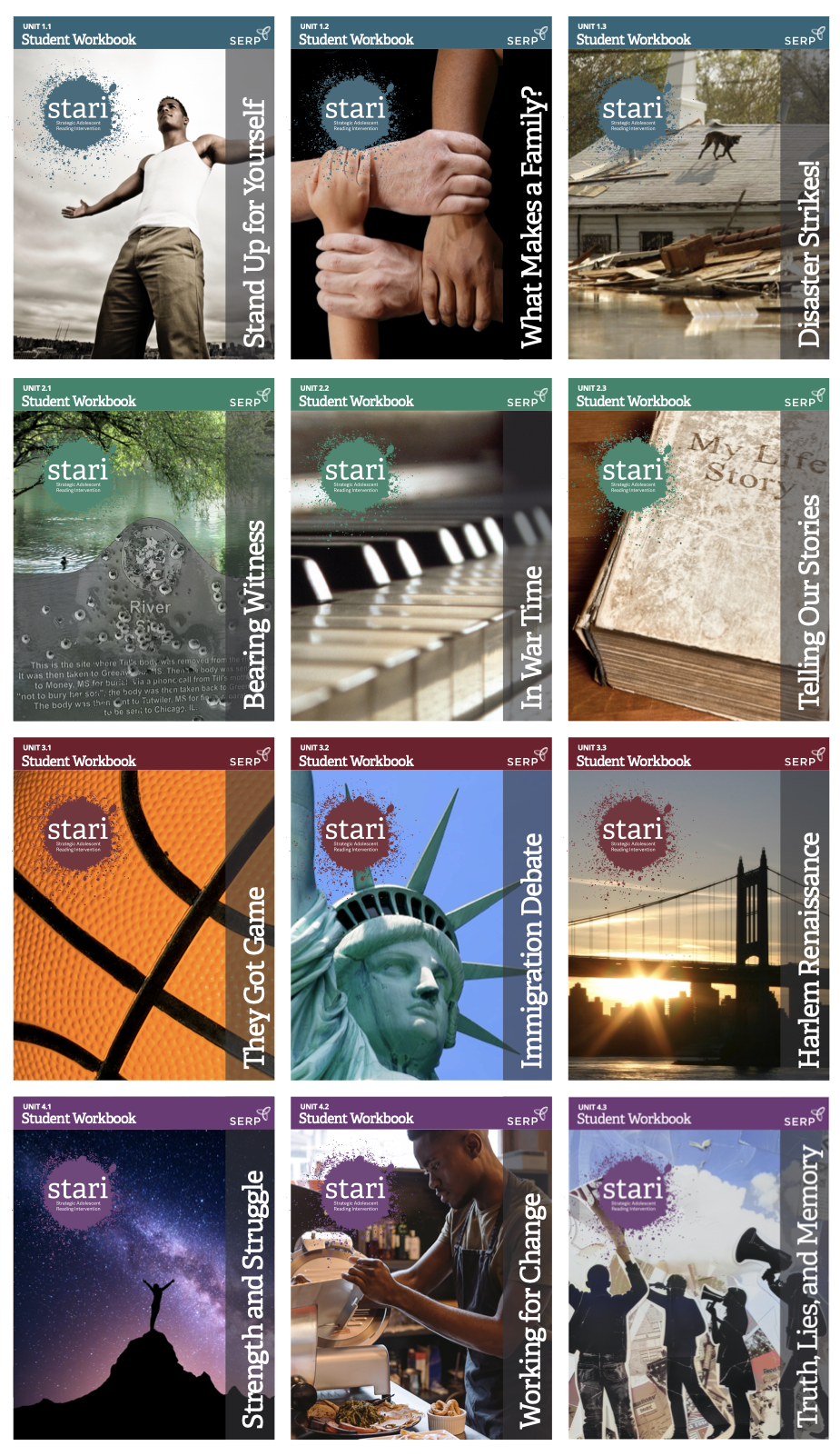 Twelve book covers with various images and titles, including 'Start' and 'Why We Care'.