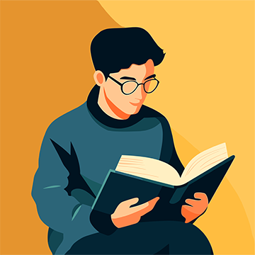 Illustration of student with book