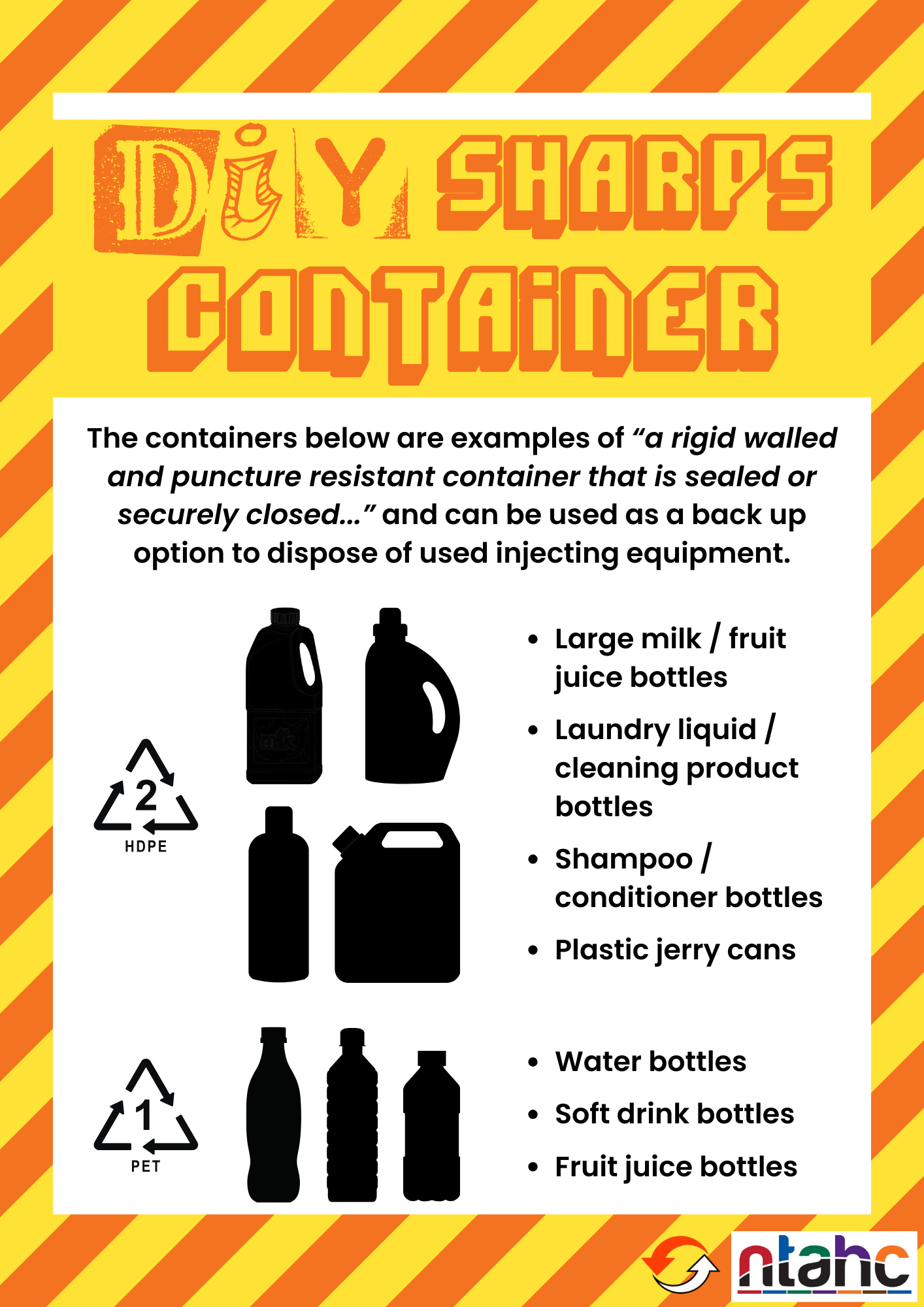 A poster that says `` diy sharps container '' on it