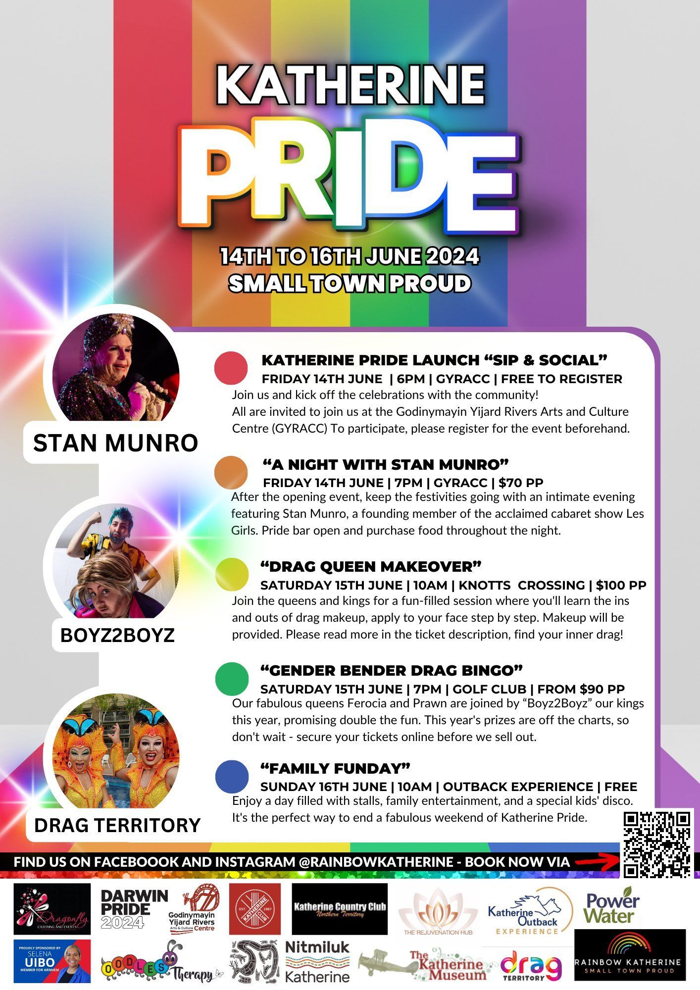 A poster for katherine pride , a small town pride event.