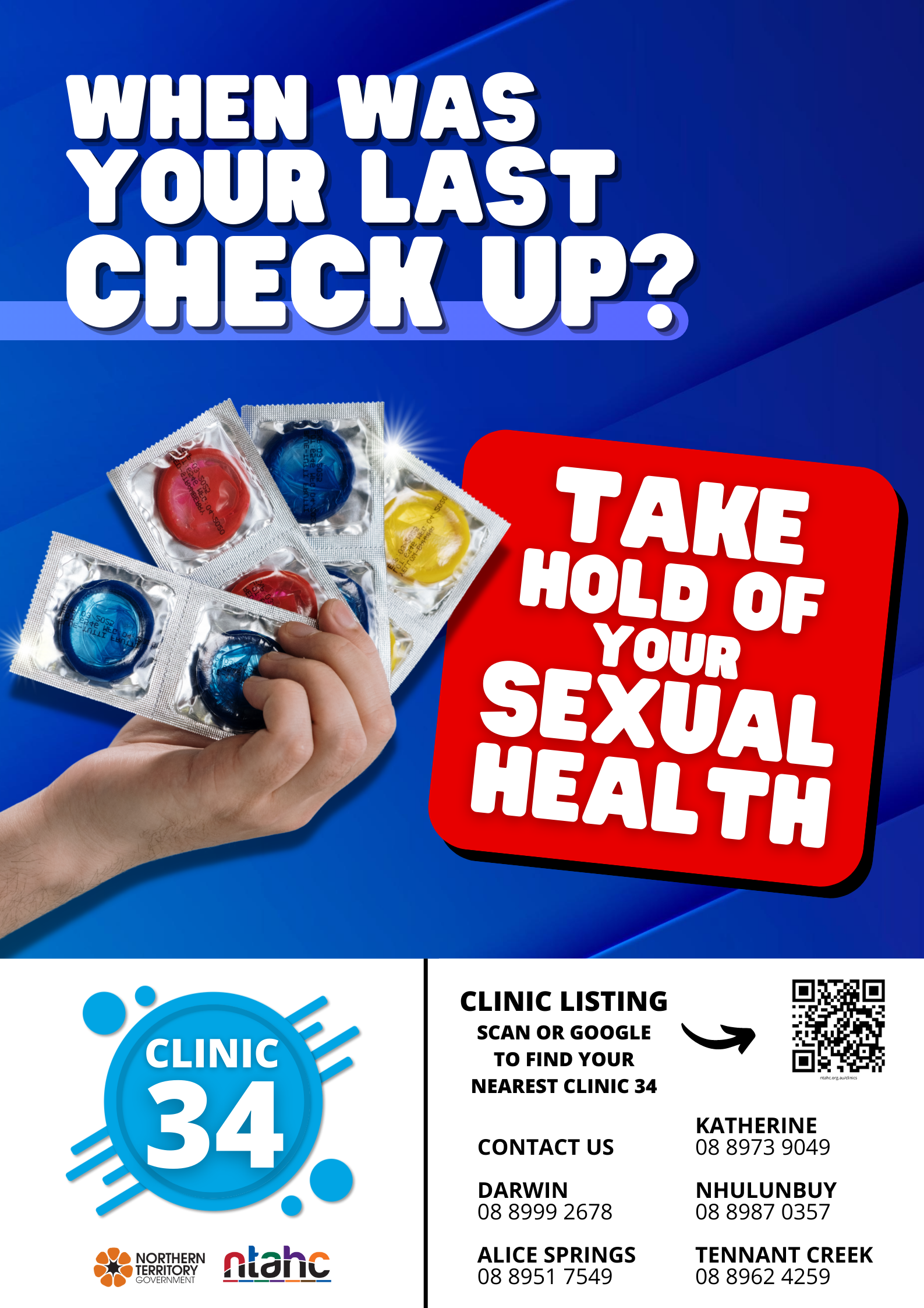 Sexual health poster condoms on a blue background 
