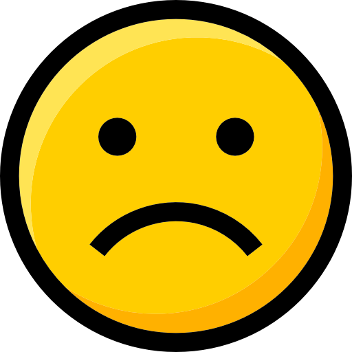 A yellow smiley face with a sad look on its face.