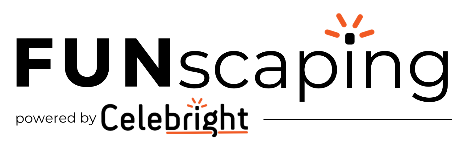 A logo for funscaping powered by celebright