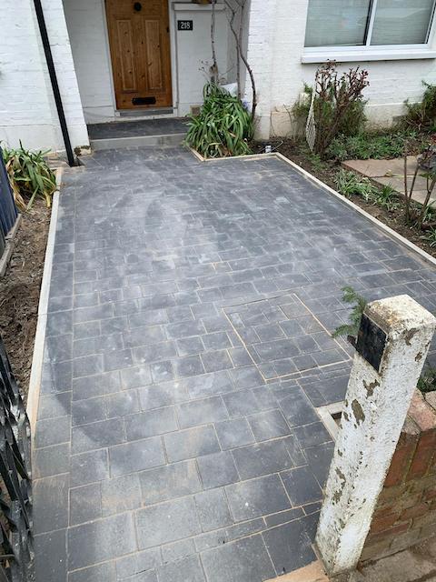 Old garden path replaced by block paved area by West London Paving Ealing
