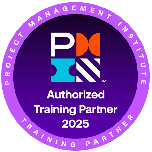 Project Management Institute Authorized Training Partner logo, purple circle with text and logo, valid until 2025.