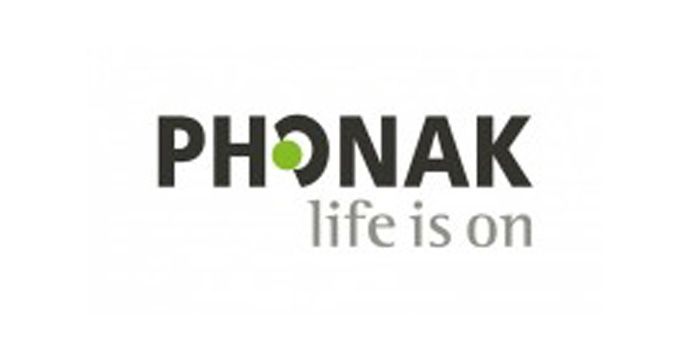 Phonak logo with green dot replacing the 'O' and tagline 