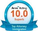 A blue and white badge that says `` top attorney immigration ''.
