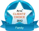A blue star with the words `` clients choice 2012 family '' written on it.