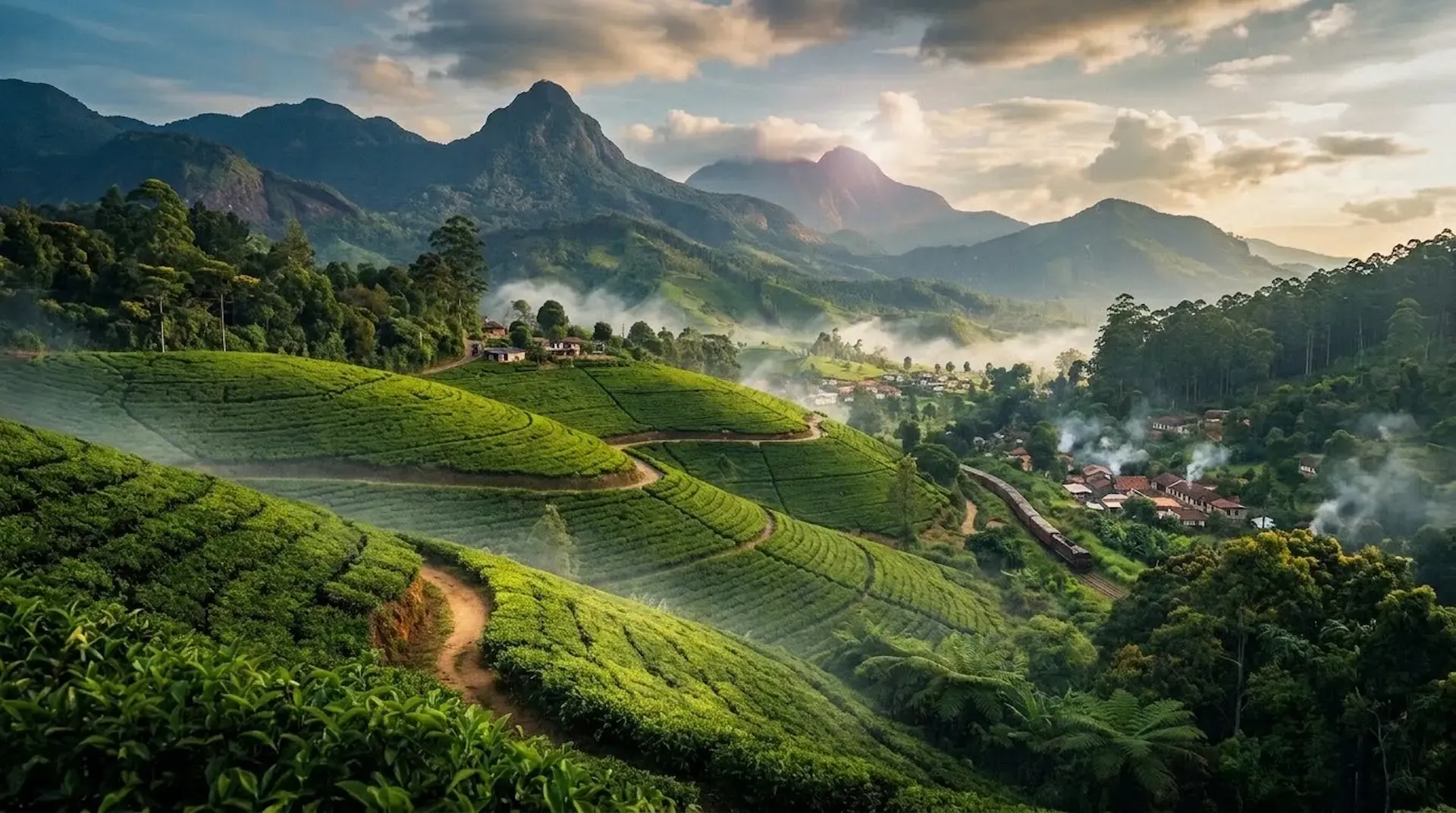 Scenic-Sri-Lanka-landscape-with-mountains-tea-plantations-and-tropical-countryside