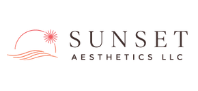 Sunset Aesthetics LLC logo with stylized red sun and waves on white background