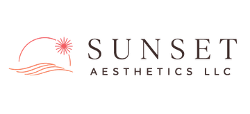 Sunset Aesthetics LLC logo with stylized red sun and waves on white background