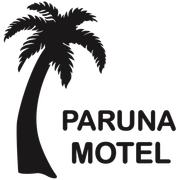 Black palm tree silhouette next to the text 