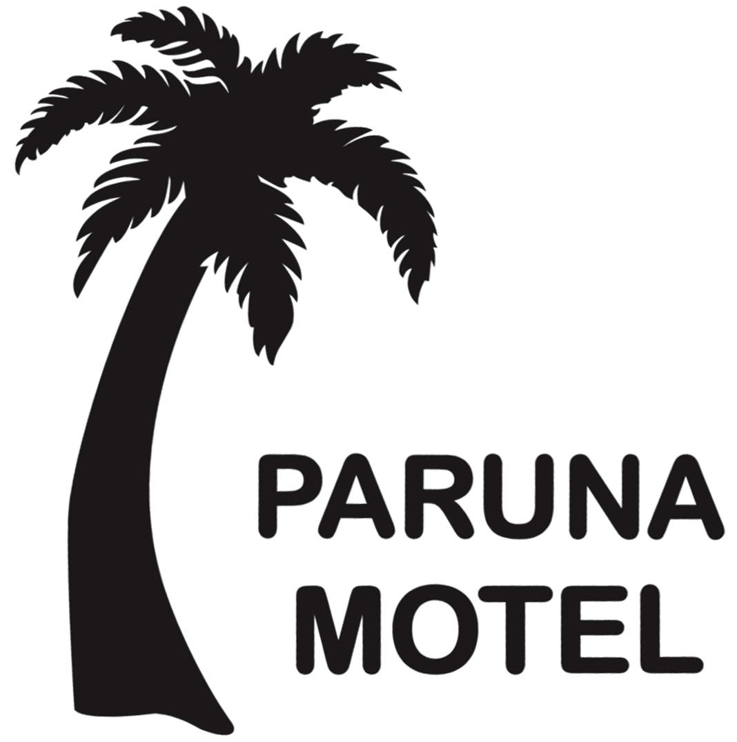 Black palm tree silhouette next to the text 