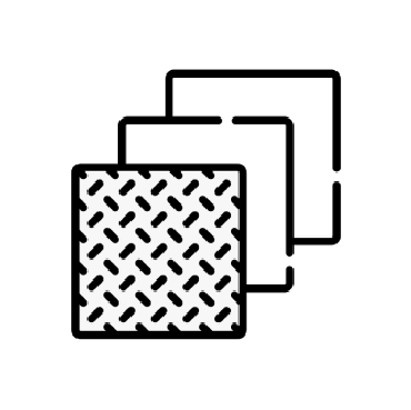 Stacked overlapping square outlines with one patterned square in front