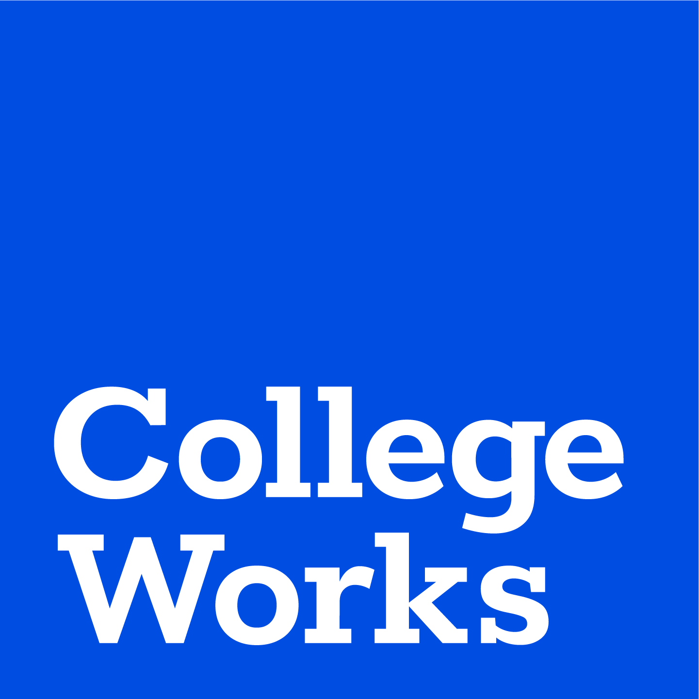 College Works Painting logo in white on a blue background with a thin white strip below