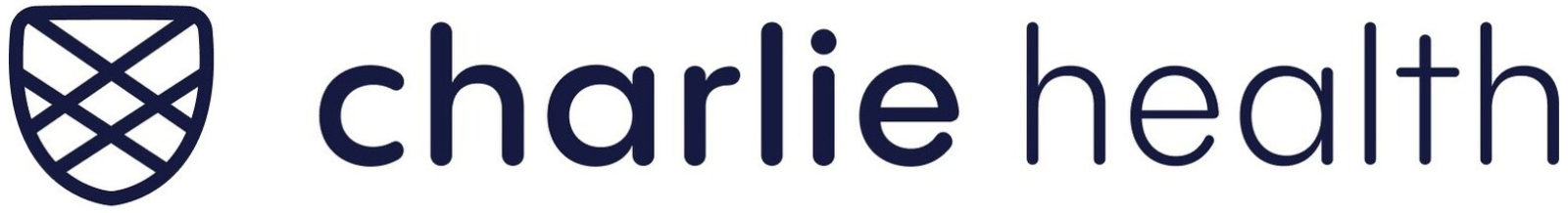 Charlie Health logo with a shield icon and dark blue text on a white background