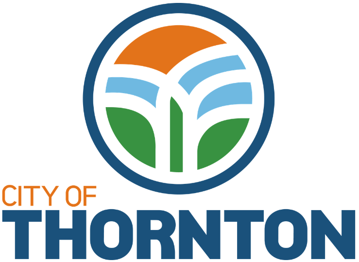 City of Thornton logo with stylized blue, green, and orange emblem above the name Thornton