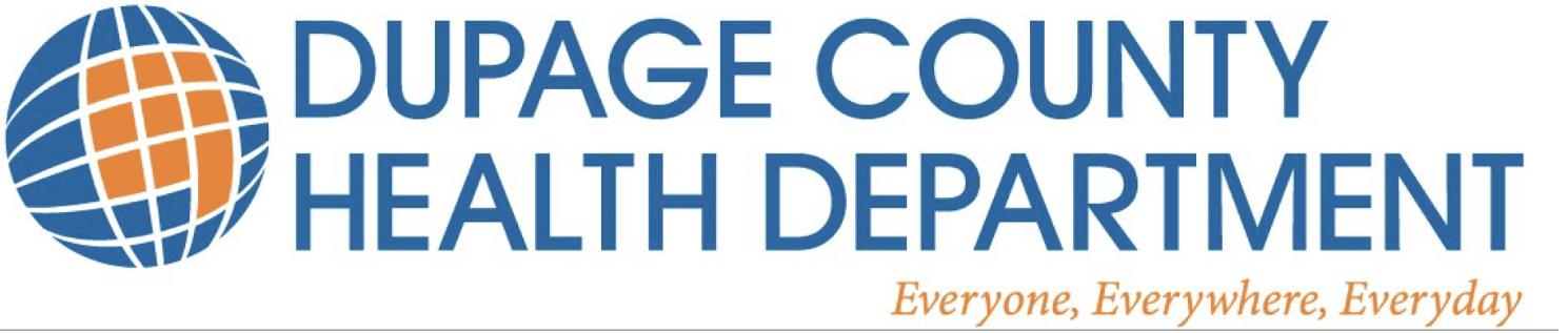 DuPage County Health Department logo with blue globe and orange accent text