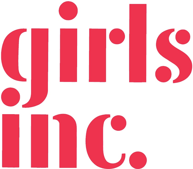 Pink stylized logo reading “girls inc.” on a white background