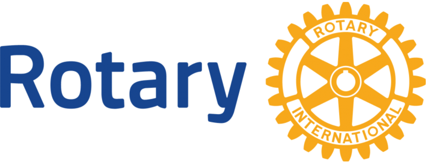 Rotary International logo with blue wordmark and orange gear emblem