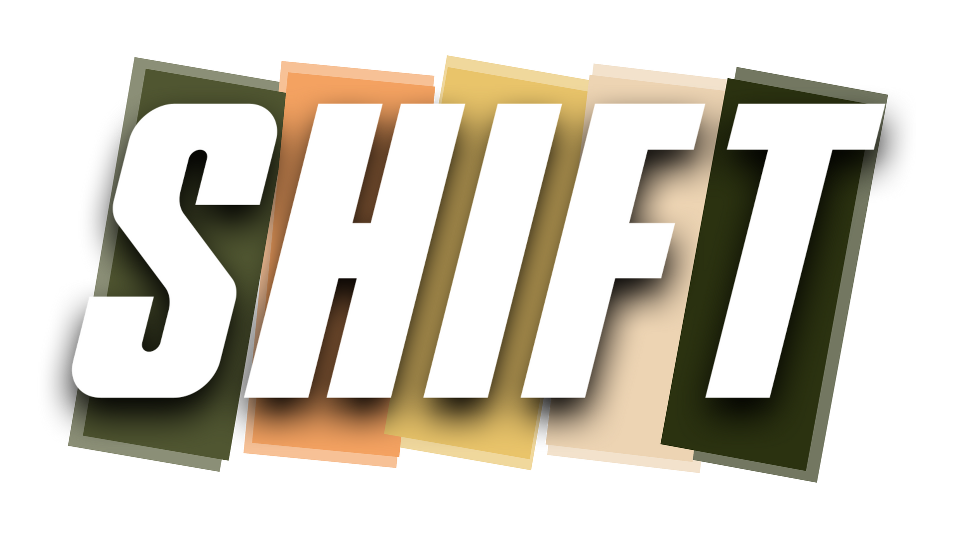 Bold white word “SHIFT” on overlapping green, orange, and tan blocks.