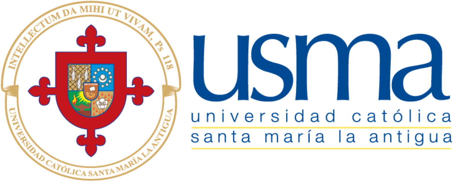 Logo of Universidad Católica Santa María la Antigua (USMA) with a red crest and blue text on white background