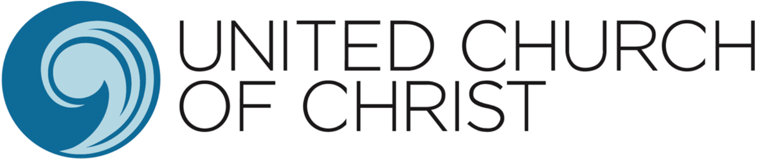 United Church of Christ logo with blue circular emblem and gray text